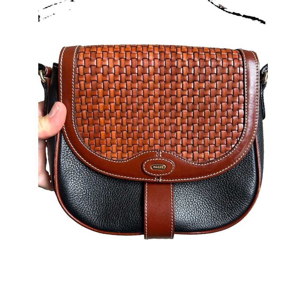 Bally Crossbody Bag Women Brown Black Woven Leather Shoulder Bag Satchel